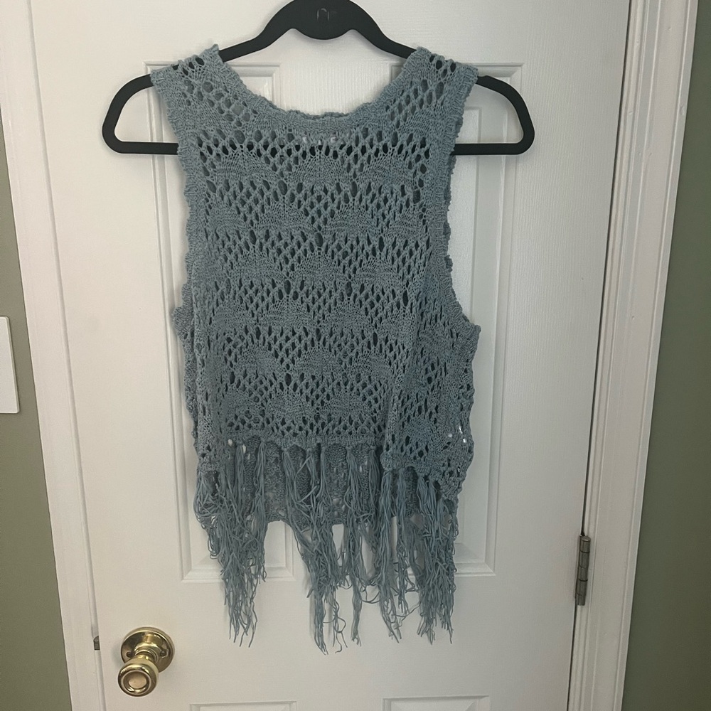 Shyanne Crochet Fringe Tank Top - Blue
